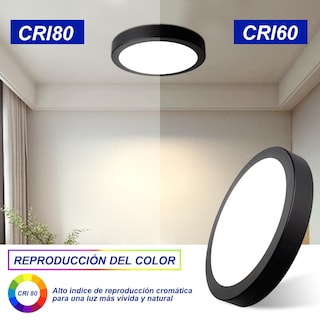 Foto 3 | Foto 3 | Megaluz Paquete 6 Lampara Techo Led 12w Negro Luz Fria 118mm Redondo Luminaria Plafón Techo 3000k/4000k/6400k