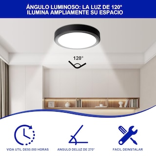 Foto 5 | Foto 5 | Megaluz Paquete 6 Lampara Techo Led 12w Negro Luz Fria 118mm Redondo Luminaria Plafón Techo 3000k/4000k/6400k