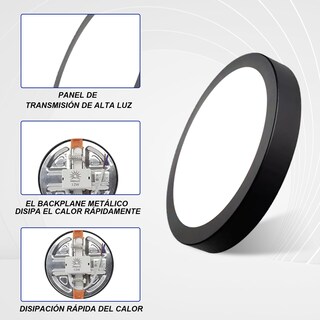 Foto 6 | Foto 6 | Megaluz Paquete 6 Lampara Techo Led 12w Negro Luz Fria 118mm Redondo Luminaria Plafón Techo 3000k/4000k/6400k
