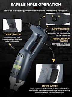 Foto 5 | Foto 5 | Flyseago Licuadora De Inmersión Comercial De Mano Mezcladora De Velocidad Variable De Alta Resistencia 4000-16000 Rpm Con Eje E