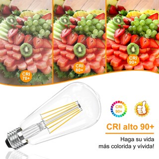 Foto 3 | Foto 3 | Bombilla Led Edison 6w Foco Led Decorativas De Filamento Con 90+ Cri 750 Lúmenes E26 Regulable (12 Luz Neutra)