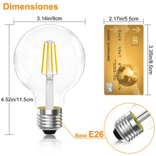 Foto 2 | Foto 2 | Iluminación G25 Globo Bombillas Led Edison Vanidad Bombillas Para Baño 4w=40w Transparente Vintage Filamento Globo 500 Lm Ba