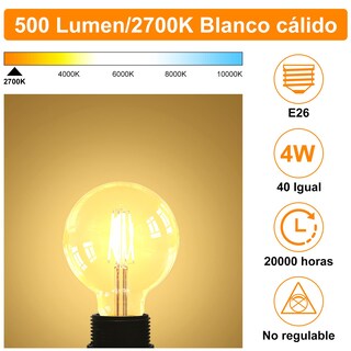 Foto 7 | Foto 7 | Iluminación G25 Globo Bombillas Led Edison Vanidad Bombillas Para Baño 4w=40w Transparente Vintage Filamento Globo 500 Lm Ba