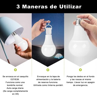 Foto 4 | Foto 4 | Pack De 6 Focos Recargables Para Casa 6500k 9w E27 100-240 Volts 800 Lumens Focos Led Luz Blanca Foco Led De Emergencia P