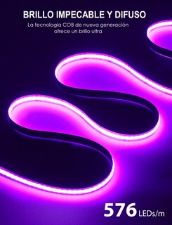 Foto 4 | Foto 4 | Hifiluz Tira De Luz Led Rgb Cob 10m Luz De Tira Regulable Que Cambia De Color Dc24v 576 Leds/m 160lm/w Remoto Bluetooth Tir