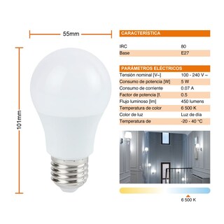 Foto 2 | Foto 2 | Tecnolite - Paquete De 10 Focos Ahorradores Foco Led A19 Color Blanco 5 W Base E27 450 Lumens Luz De Día 6500 K 100 - 240