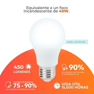 Foto 7 | Foto 7 | Tecnolite - Paquete De 10 Focos Ahorradores Foco Led A19 Color Blanco 5 W Base E27 450 Lumens Luz De Día 6500 K 100 - 240