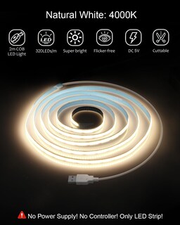 Foto 2 | Foto 2 | Alitove - Tira De Luz Led Usb Cob De 5 V 6.56 Pies/2 M 640 Ledes Uniforme Luz Led Cob Luz Blanca Natrual 4000 K Cri 85+ Ci