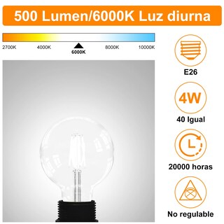 Foto 7 | Foto 7 | Iluminación G25 Globo Bombillas Led Edison Vanidad Bombillas Para Baño 4w=40w Transparente Vintage Filamento Globo 500 Lm Ba
