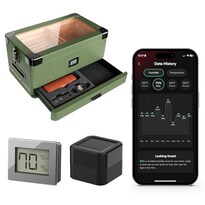 Case Elegance - Humidor De Vidrio Militar Con Cedro Grueso Incluye Higrómetro Digital Klaro Valet Ble + Puente Wifi Para Monito