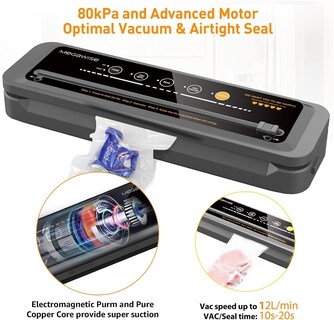 Foto 3 | Foto 3 | Megawise - Máquina Selladora Al Vacío Potente Pero Compacta De 80 Kpa Bolsas Y Cortador Incluidos Sellador Automático De Alime