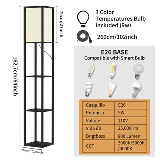 Foto 2 | Foto 2 | Kuaeay Lámpara De Pie Con Estantes Lámpara Moderna Con Bombilla Led Estante De Exhibición De Esquina Con Luz Lámparas De Pie