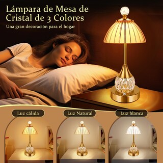 Foto 2 | Foto 2 | Lámpara De Mesa Y Buró Cristal Recargable Lámpara De Noche Control Táctil 3 Modos De Iluminación Lámpara De Escritorio Decora