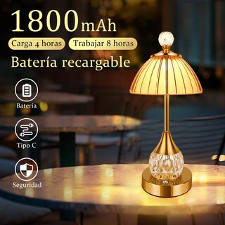 Foto 5 | Foto 5 | Lámpara De Mesa Y Buró Cristal Recargable Lámpara De Noche Control Táctil 3 Modos De Iluminación Lámpara De Escritorio Decora