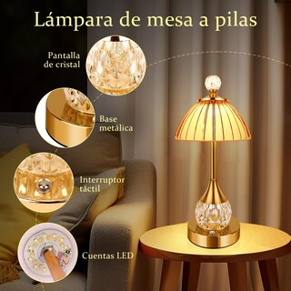 Foto 6 | Foto 6 | Lámpara De Mesa Y Buró Cristal Recargable Lámpara De Noche Control Táctil 3 Modos De Iluminación Lámpara De Escritorio Decora