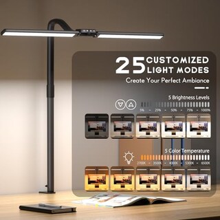 Foto 4 | Foto 4 | Quntis Lampara Escritorio Led Luz De Escritorio De Doble Cabeza Con Cuello De Cisne Flexible 25 Modos De Iluminación Cuidado D