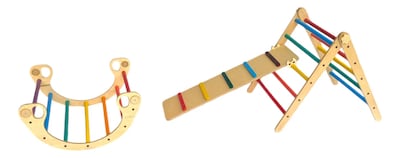 Foto 1 | Foto 1 | Nanu Pikler Triángulo 10 Bastones Con Rampa Y Arco Montessori Para Niños De Madera Semi-transformable Color Arcoiris Intenso