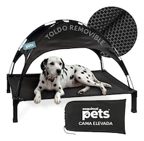 Cama Elevada Perro + Toldo Catre 129x91x97cm Esquimal Pets Negro Con Toldo Liso