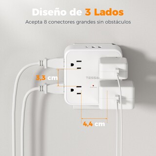 Foto 8 | Foto 8 | Tessan Regleta Multicontacto Pared Conector Multiple Con 8 Contactos Ca 3 Puertos Usb (1 Tipo C) Supresor De Picos 900j Y Int