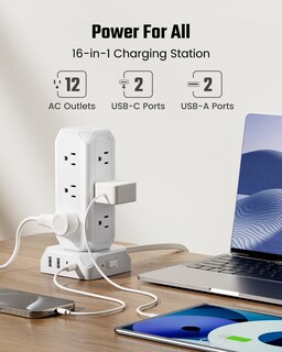 Foto 5 | Foto 5 | Superdanny Torre Multicontacto De Carga Rapida 35w 2m Extension Plana 12 Tomas + 4 Usb (2 Tipo-c) Con Protección 1700j Multi