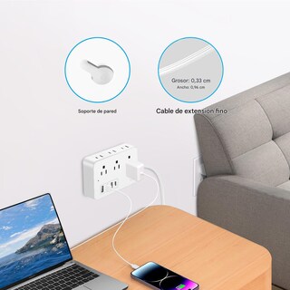 Foto 5 | Foto 5 | Extension Electrica Plano 1.5 M Plana Regleta Multicontacto Extensión Con Protector De Sobretensión 6 Salidas Anchas Y 4 Puert