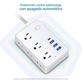 Foto 6 | Foto 6 | Extension Electrica Plano 1.5 M Plana Regleta Multicontacto Extensión Con Protector De Sobretensión 6 Salidas Anchas Y 4 Puert