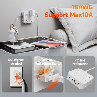 Foto 2 | Foto 2 | Cozome Regleta 10ft Con 8 Tomas Y 4 Usb Y 2 Usb-c 18w Carga Rápida Protector Contra Sobretensiones Enchufe Plano Ultradelgado