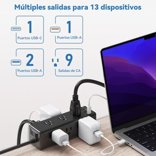 Foto 2 | Foto 2 | Qianmu Regleta Multicontacto Escritorio Electrica Para Clip De Mesa 13 Salidas Con Protección Contra Sobretensiones 9ac+3usb-a