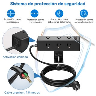 Foto 5 | Foto 5 | Qianmu Regleta Multicontacto Escritorio Electrica Para Clip De Mesa 13 Salidas Con Protección Contra Sobretensiones 9ac+3usb-a
