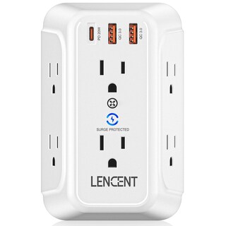 Foto 1 | Foto 1 | Lencent Cargador De Pared Con Usb Carga Rápida 1875w Protector De Sobretensión 6 Salidas+ 2 Puertos Qc3.0 + 1 Pd20w Multicont