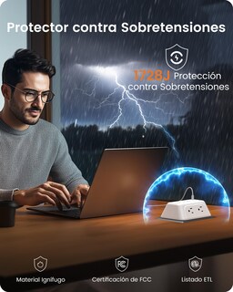 Foto 4 | Foto 4 | Lencent Cargador De Pared Con Usb Carga Rápida 1875w Protector De Sobretensión 6 Salidas+ 2 Puertos Qc3.0 + 1 Pd20w Multicont