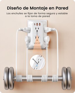 Foto 5 | Foto 5 | Lencent Cargador De Pared Con Usb Carga Rápida 1875w Protector De Sobretensión 6 Salidas+ 2 Puertos Qc3.0 + 1 Pd20w Multicont
