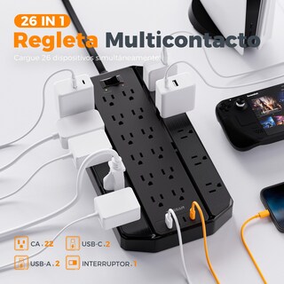 Foto 2 | Foto 2 | Tessan Regleta Multicontacto 1 8 Metros Extension Electrica Con 4000j Protección De Sobretensiones Plano Enchufe Multiple Con