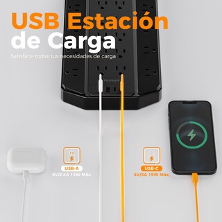 Foto 3 | Foto 3 | Tessan Regleta Multicontacto 1 8 Metros Extension Electrica Con 4000j Protección De Sobretensiones Plano Enchufe Multiple Con