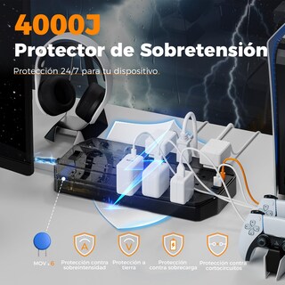 Foto 7 | Foto 7 | Tessan Regleta Multicontacto 1 8 Metros Extension Electrica Con 4000j Protección De Sobretensiones Plano Enchufe Multiple Con