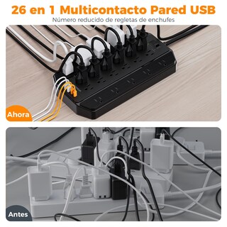 Foto 8 | Foto 8 | Tessan Regleta Multicontacto 1 8 Metros Extension Electrica Con 4000j Protección De Sobretensiones Plano Enchufe Multiple Con