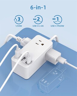 Foto 2 | Foto 2 | Lsxd Multicontacto Enchufe Multifuncional Con 1 Puerto Type-c Y 2 Usb regleta De Alimentación 3 Salidas Con Protector De Sobret