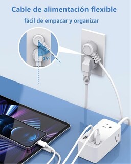 Foto 3 | Foto 3 | Lsxd Multicontacto Enchufe Multifuncional Con 1 Puerto Type-c Y 2 Usb regleta De Alimentación 3 Salidas Con Protector De Sobret