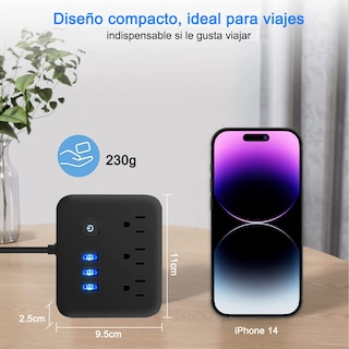 Foto 5 | Foto 5 | Lostrain Regleta De Alimentación multicontactos Usb Con 3 Ca(10a) Y 3 Usb A Protector Contra Sobretensiones 1.2m 6 En 1 Conector