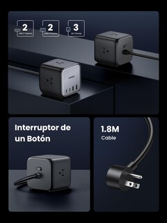 Foto 3 | Foto 3 | Ugreen Regleta De Alimentación 65w Gan Cargador Multicontacto Usb 1.8m Cable De Extensión Con 3ac 1250w Y 4 Usb Puertos Carga
