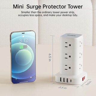 Foto 5 | Foto 5 | Smallrt Regleta De Alimentación Contra Sobretensiones 10ft 4 Puertos Usb Regleta De 12 Salidas Con Toma De Cable Largo Usb Torre