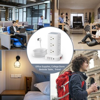 Foto 7 | Foto 7 | Smallrt Regleta De Alimentación Contra Sobretensiones 10ft 4 Puertos Usb Regleta De 12 Salidas Con Toma De Cable Largo Usb Torre