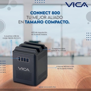 Foto 2 | Foto 2 | Vica Regulador Electrónico De Voltaje Y Centro De Carga Para Celular 800 Va / 400 W 4 Tomas De Corriente Y 4 Puertos Usb.