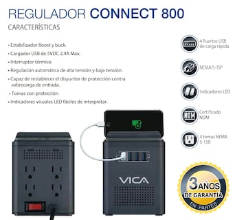 Foto 7 | Foto 7 | Vica Regulador Electrónico De Voltaje Y Centro De Carga Para Celular 800 Va / 400 W 4 Tomas De Corriente Y 4 Puertos Usb.