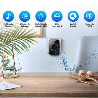 Foto 2 | Foto 2 | Lostrain Timbre Inalámbrico Impermeable Timbre De Puerta 1 Transmisor Y 2 Receptor Con 60 Melodías 5 Niveles De Volumen Modo De