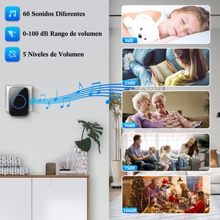 Foto 4 | Foto 4 | Lostrain Timbre Inalámbrico Impermeable Timbre De Puerta 1 Transmisor Y 2 Receptor Con 60 Melodías 5 Niveles De Volumen Modo De