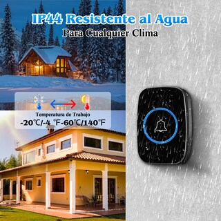 Foto 5 | Foto 5 | Lostrain Timbre Inalámbrico Impermeable Timbre De Puerta 1 Transmisor Y 2 Receptor Con 60 Melodías 5 Niveles De Volumen Modo De