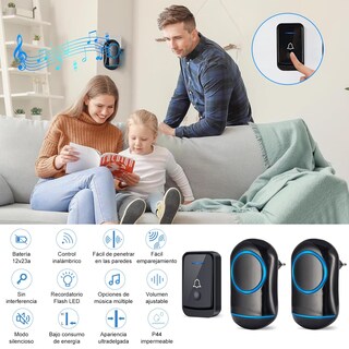 Foto 3 | Foto 3 | Tuqi Timbre Inalámbrico Para Casa Exterior 1 Transmisor Y 2 Receptor Botón Impermeable Ajustable Alcance A 300 Metros Con 52