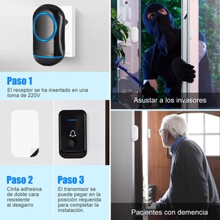Foto 7 | Foto 7 | Tuqi Timbre Inalámbrico Para Casa Exterior 1 Transmisor Y 2 Receptor Botón Impermeable Ajustable Alcance A 300 Metros Con 52