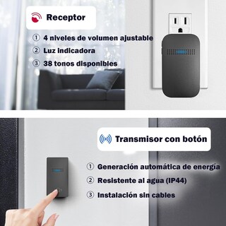 Foto 3 | Foto 3 | Timbres Inalámbricos Para Casa 1 Transmisor Y 1 Receptor Ip54 Impermeable 38 Melodías 4 Niveles De Volumen Led Indicador 2